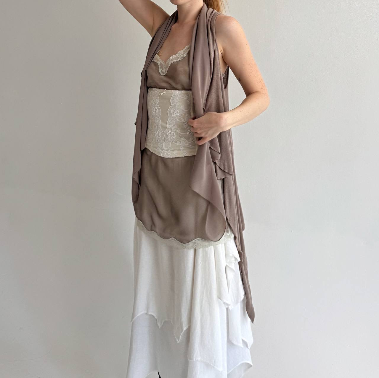 Vintage avant garde draped taupe cardigan