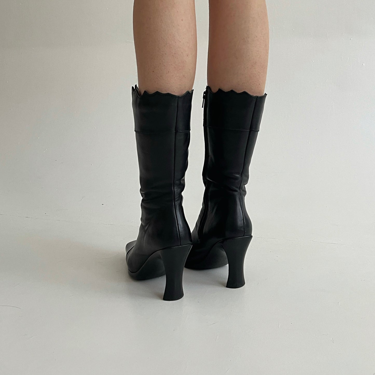 Vintage genuine leather boots with square toe