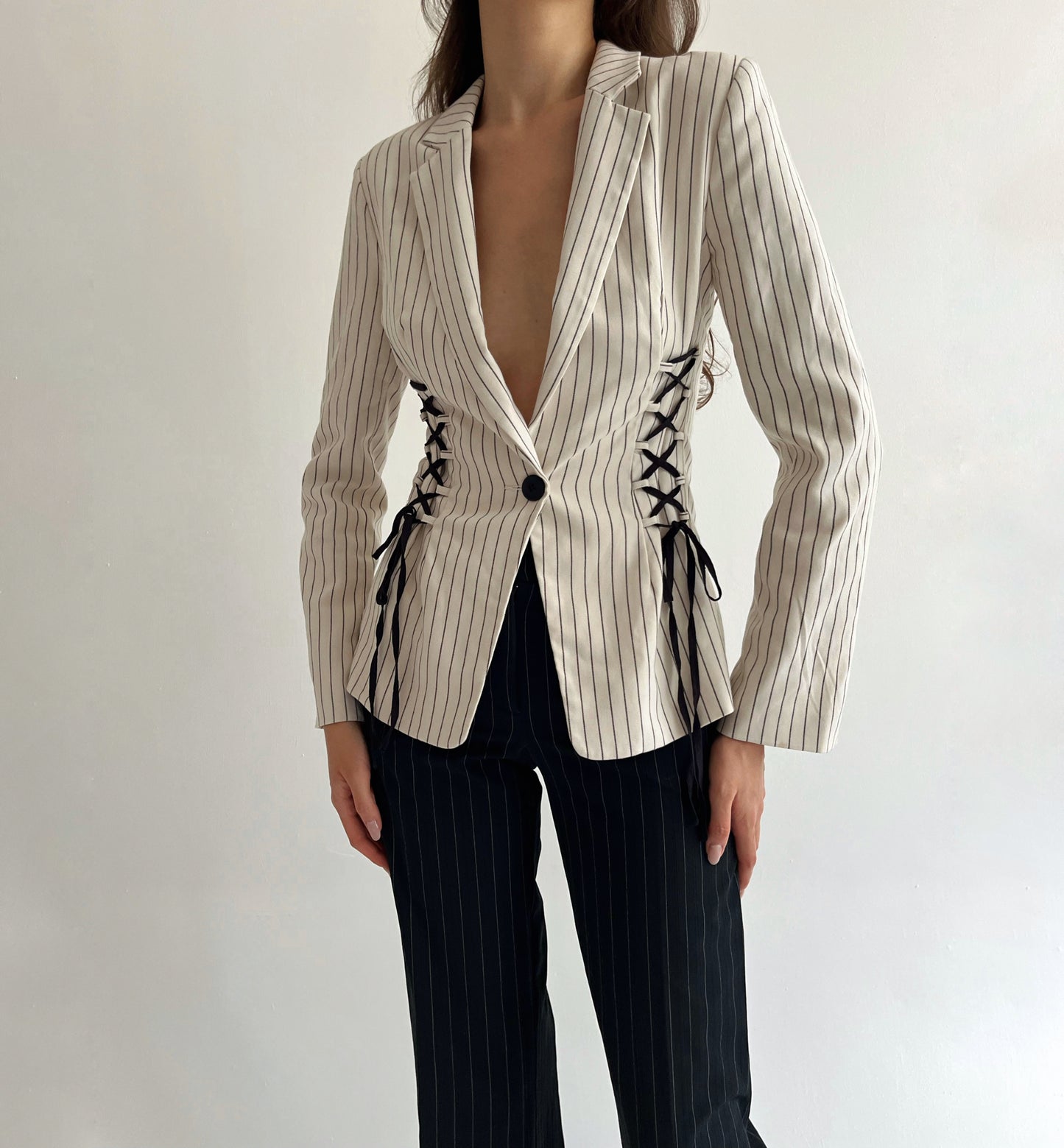 Striped lace up blazer