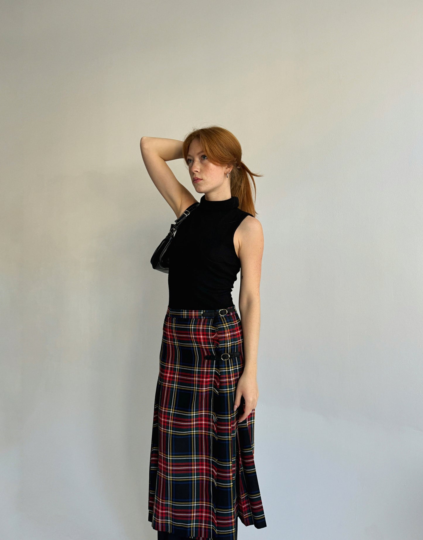Vintage kilt checked tartan midi skirt