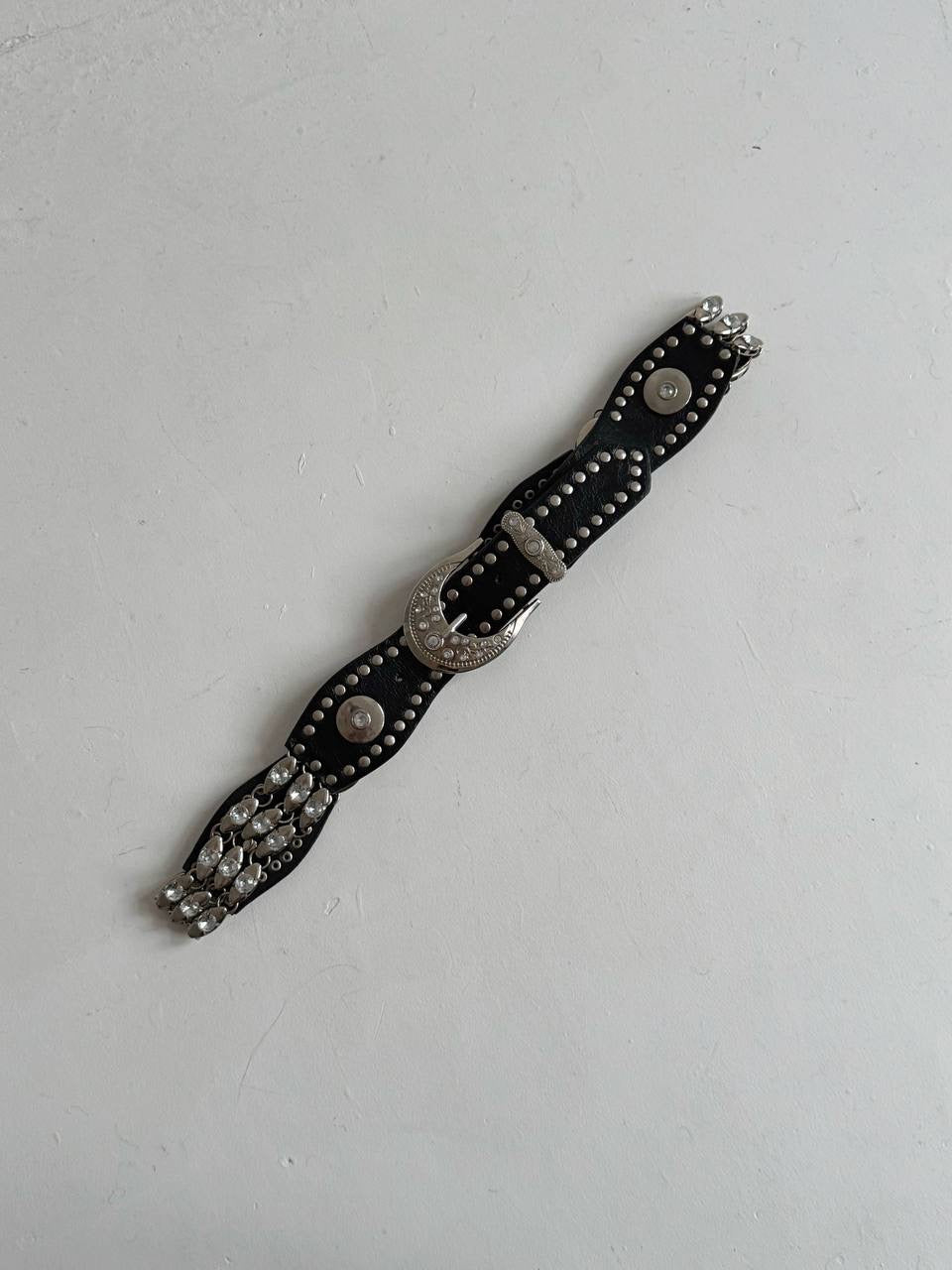 Vintage faux leather belt with rhinestones