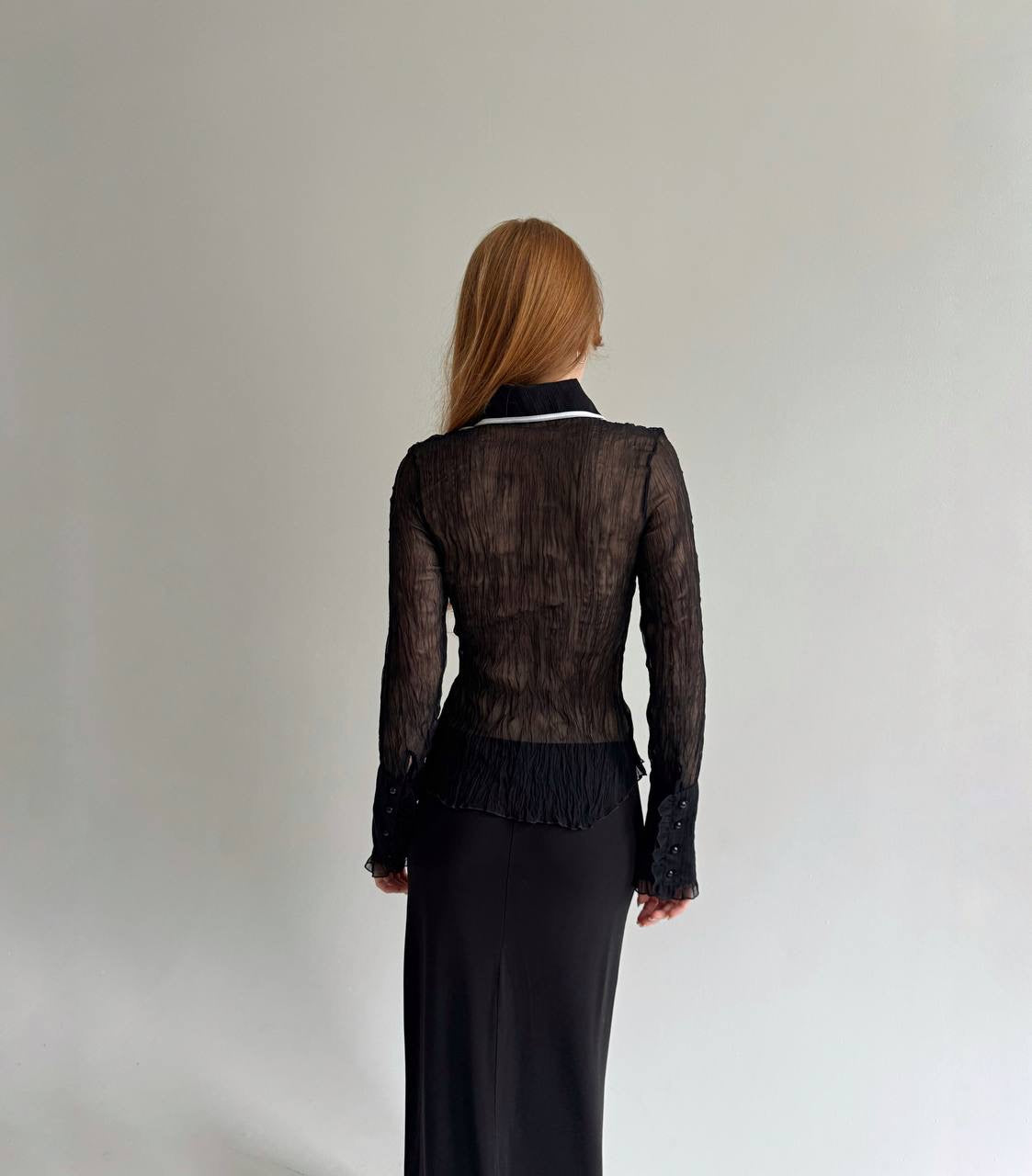 Vintage sheer pleated blouse with ruffles