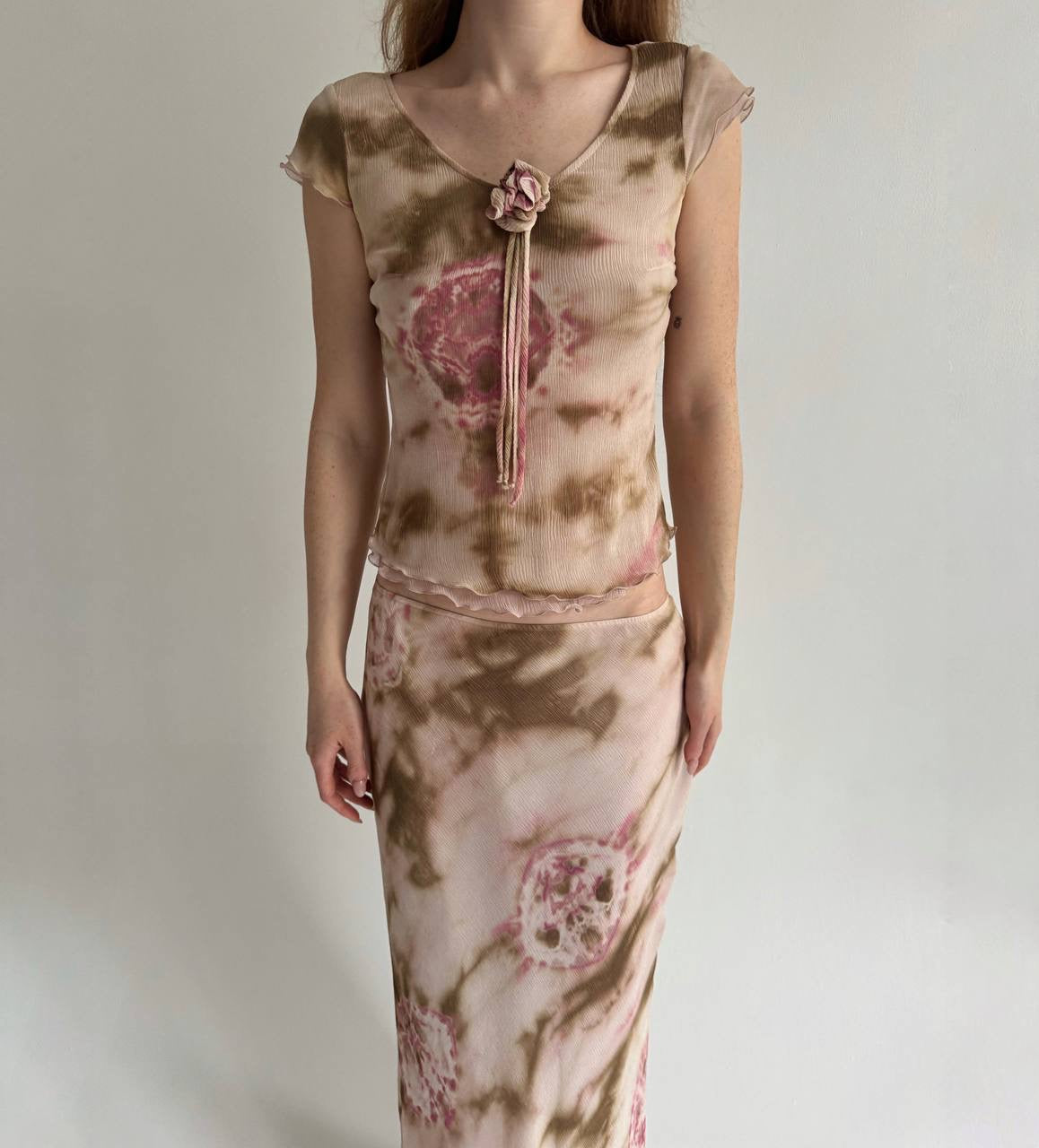 Vintage 55% viscose tie dye printed 2 piece suit