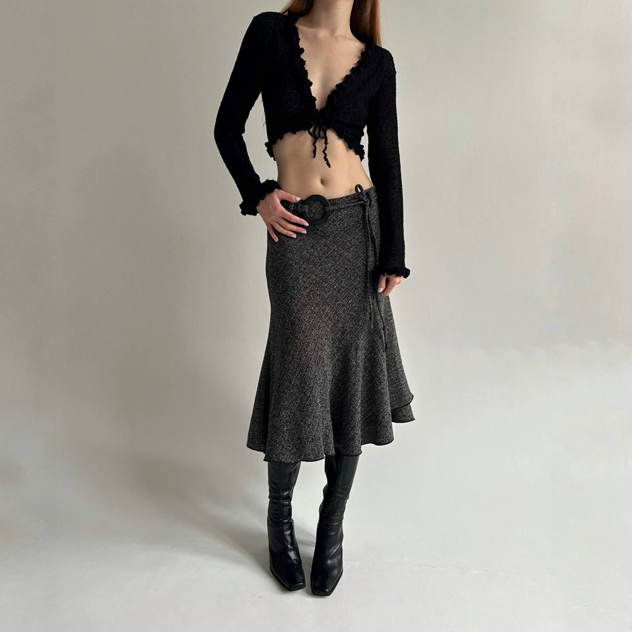 Vintage 55% linen 35% viscose grey midi skirt