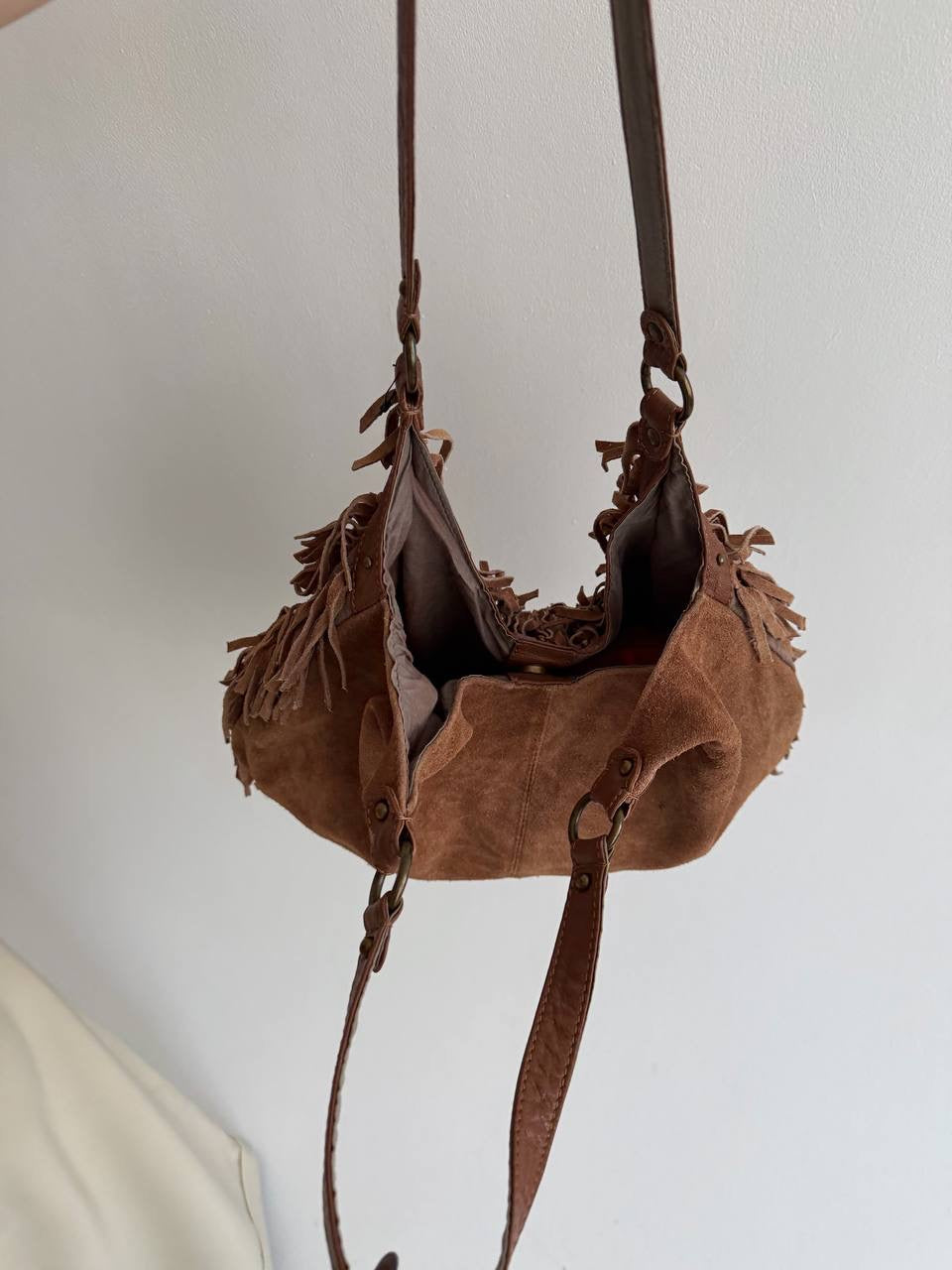 Y2K suede studded bag with tassels