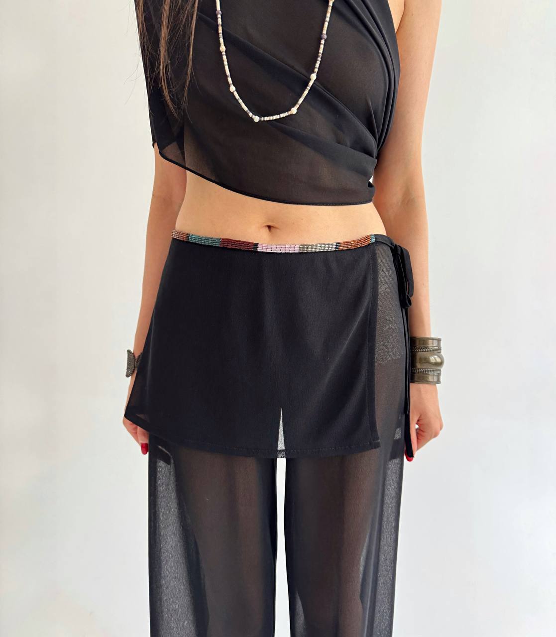 La Perla mesh beaded pants with a skirt
