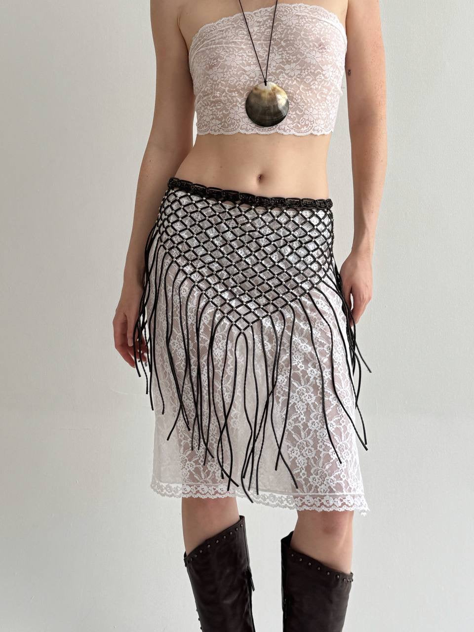 Vintage faux leather studded fishnet belt