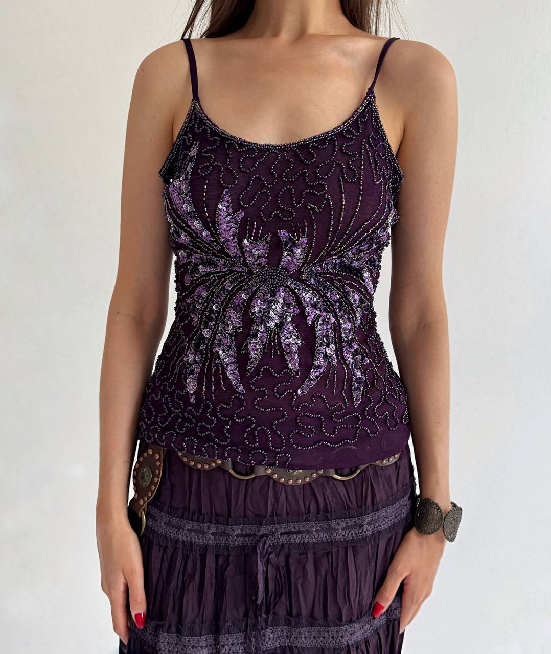 Vintage beaded purple cami top