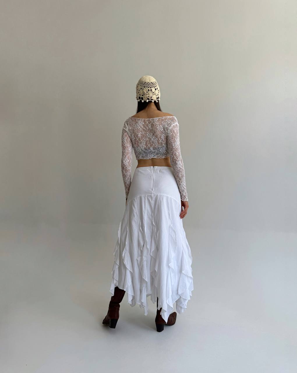 Vintage cotton ruffled white skirt