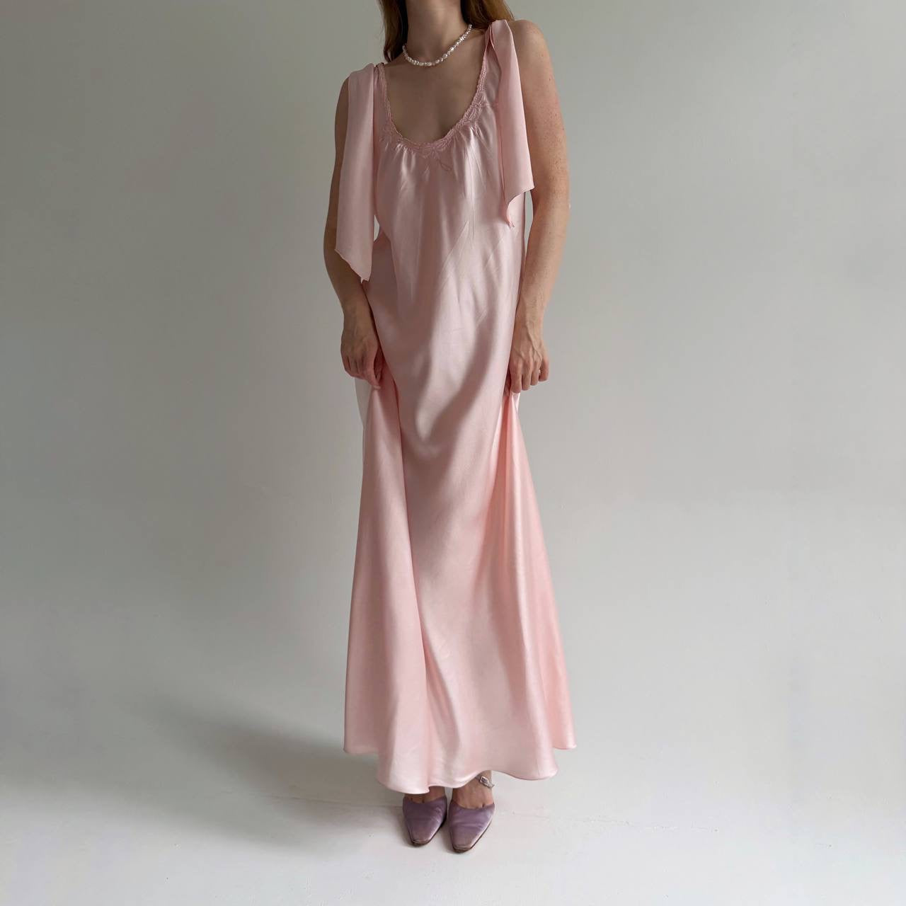 Vintage 100% pure silk pink long dress
