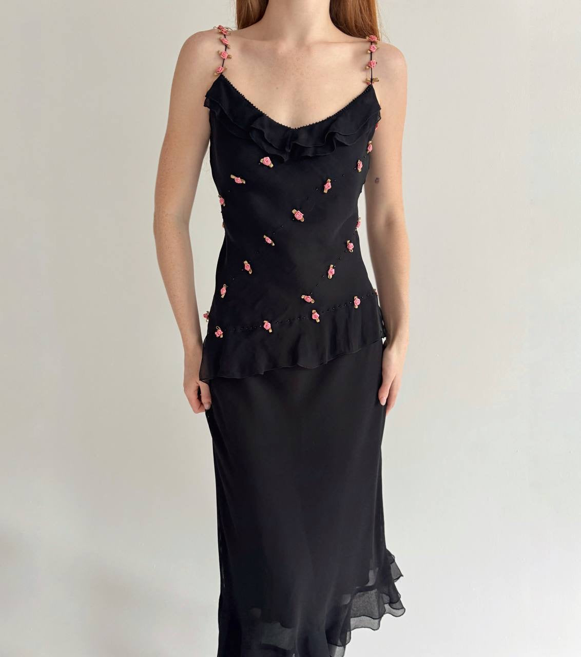 Vintage asymmetrical cami top with appliqué roses