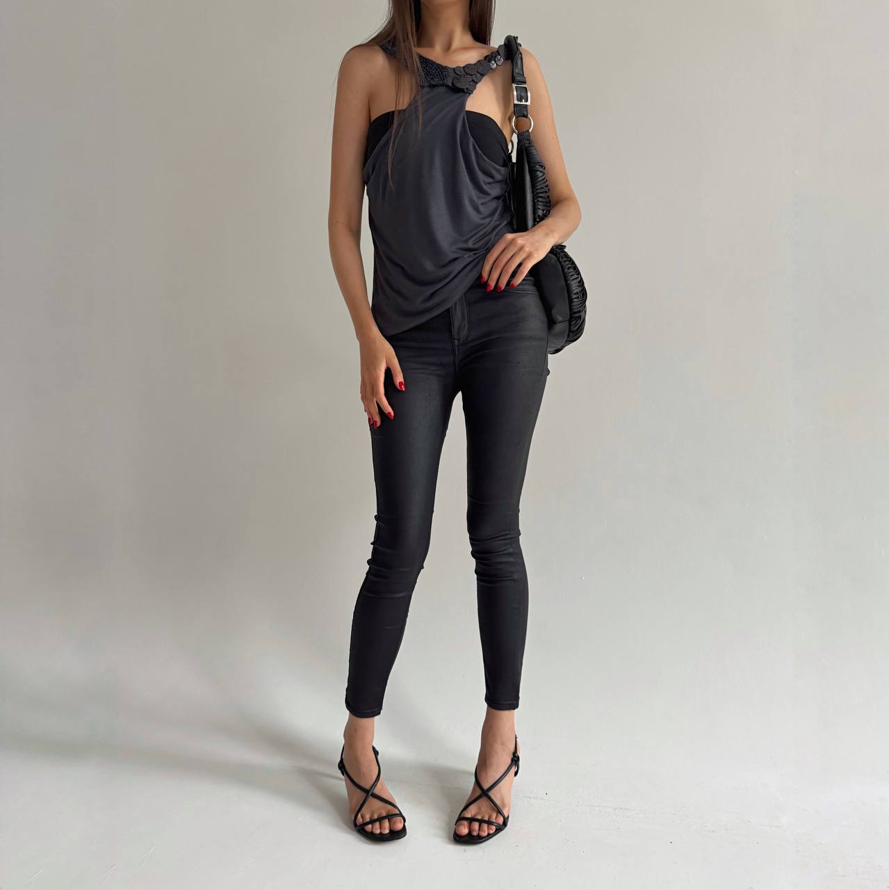 Wax skinny jeans in black