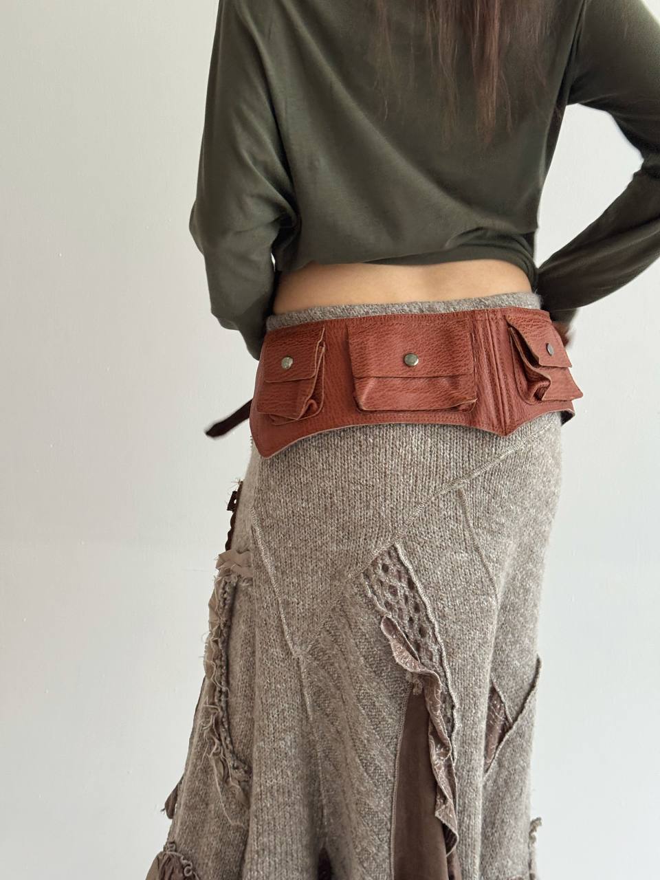 Vintage genuine leather pocket belt