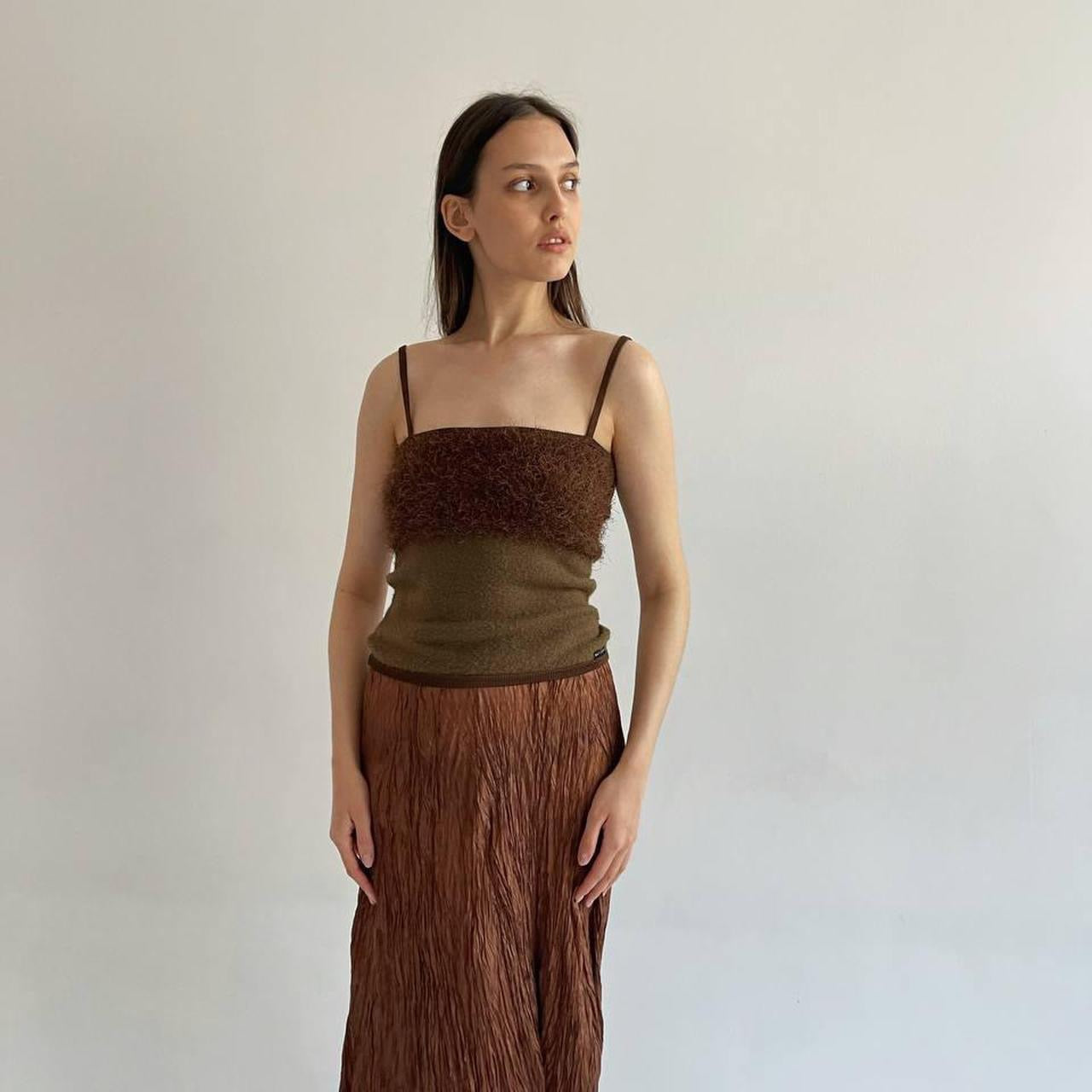 Y2K brown top with fluffy detail