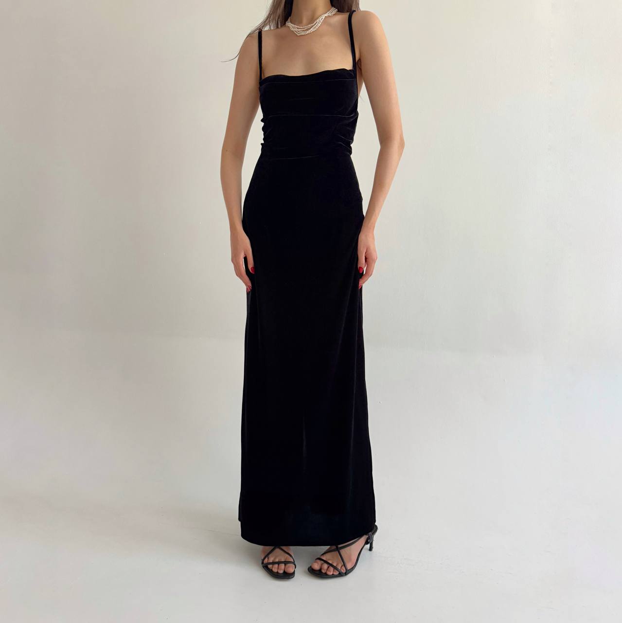 Vintage black velvet maxi dress