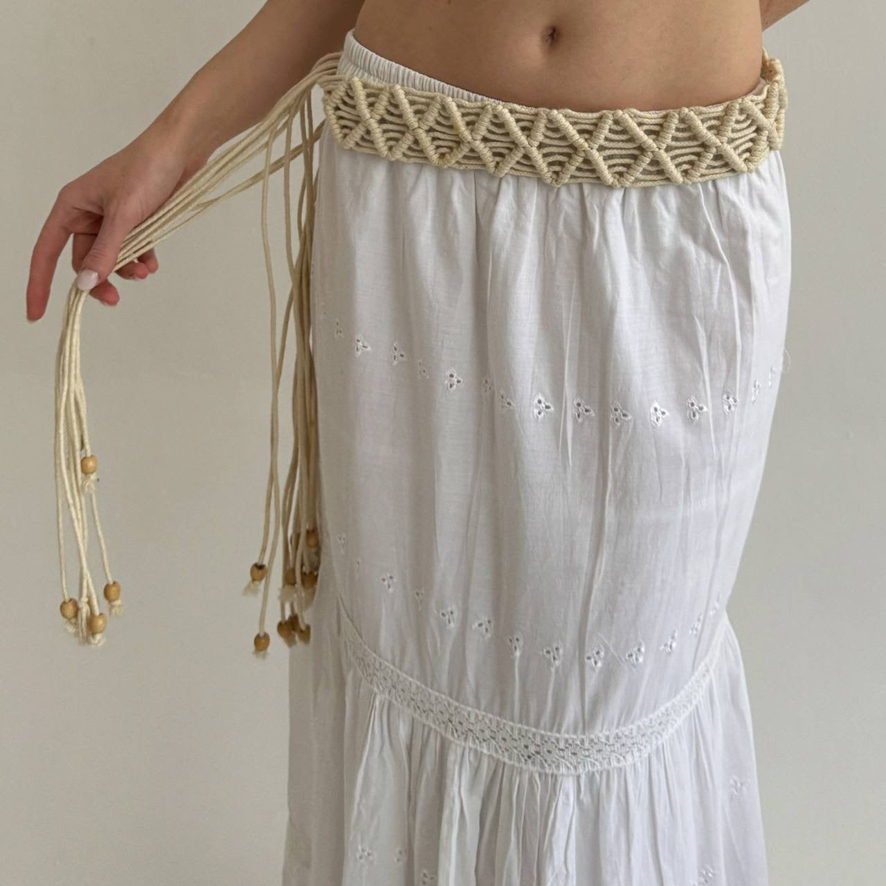 Y2K cream crochet macramé belt