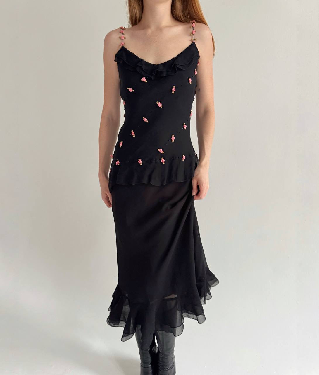 Vintage asymmetrical cami top with appliqué roses