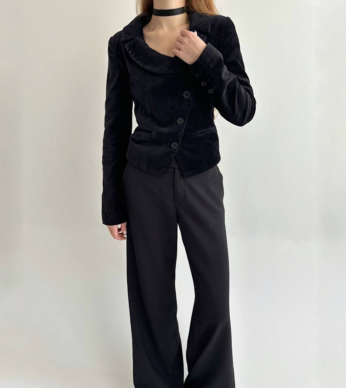 Y2K cotton velvet asymmetrical blazer