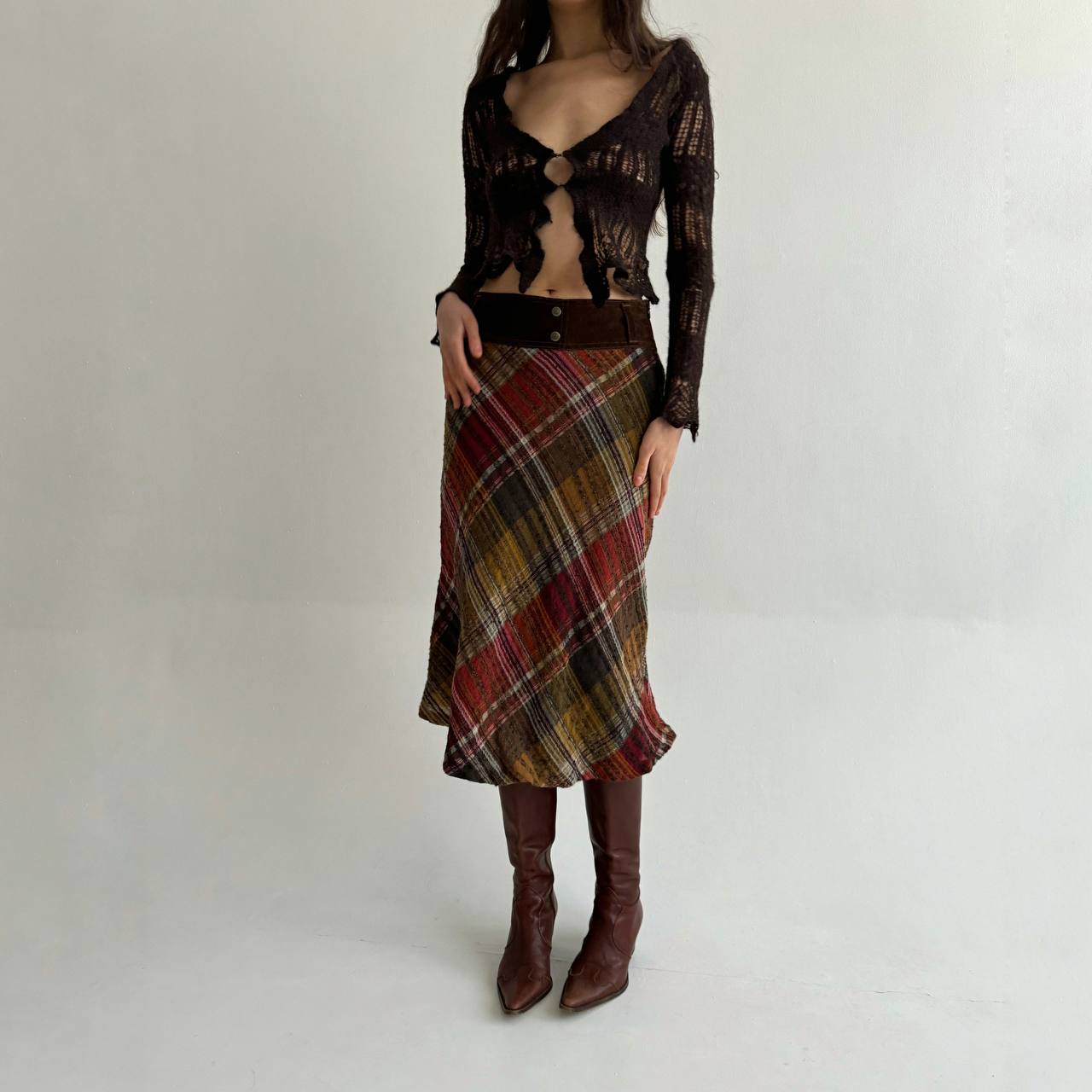 Vintage woollen genuine leather skirt