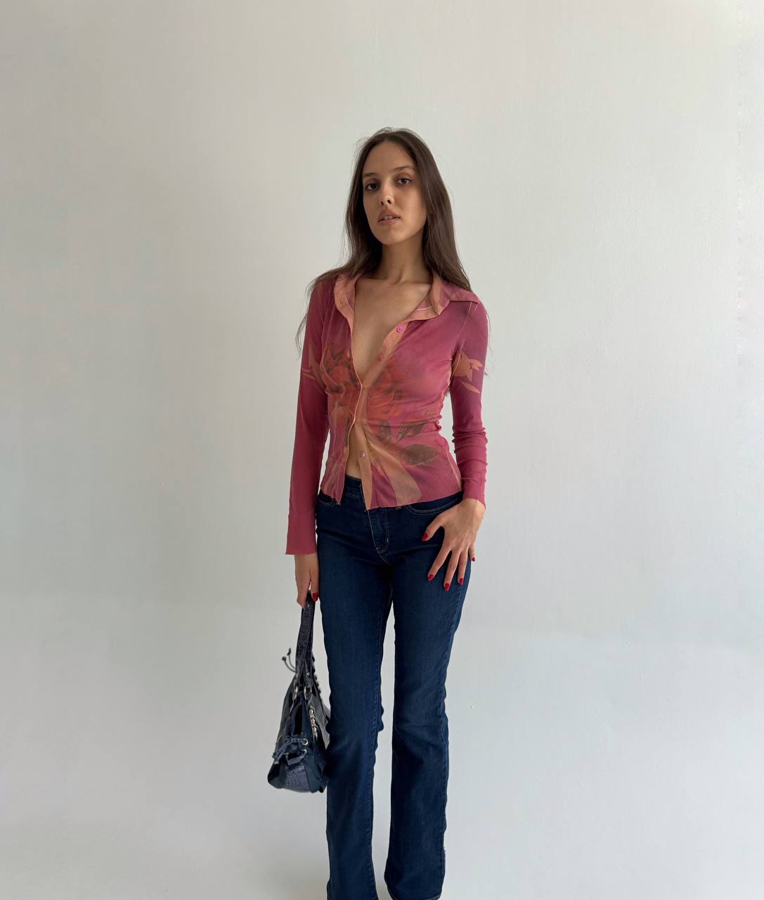 Vintage mesh printed blouse