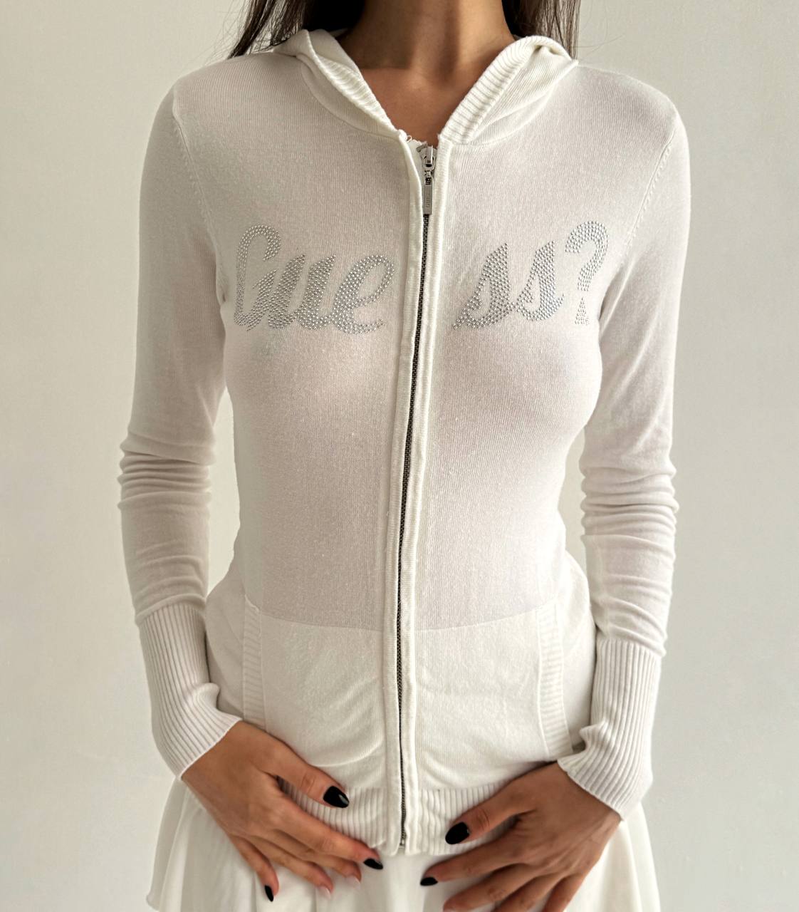 Vintage Y2K Guess viscose zip diamanté blouse