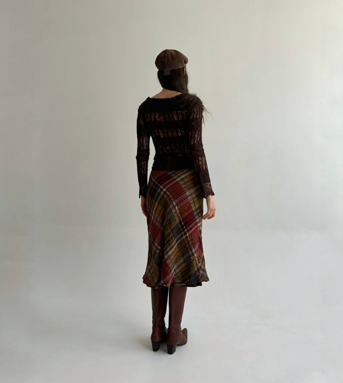 Vintage woollen genuine leather skirt