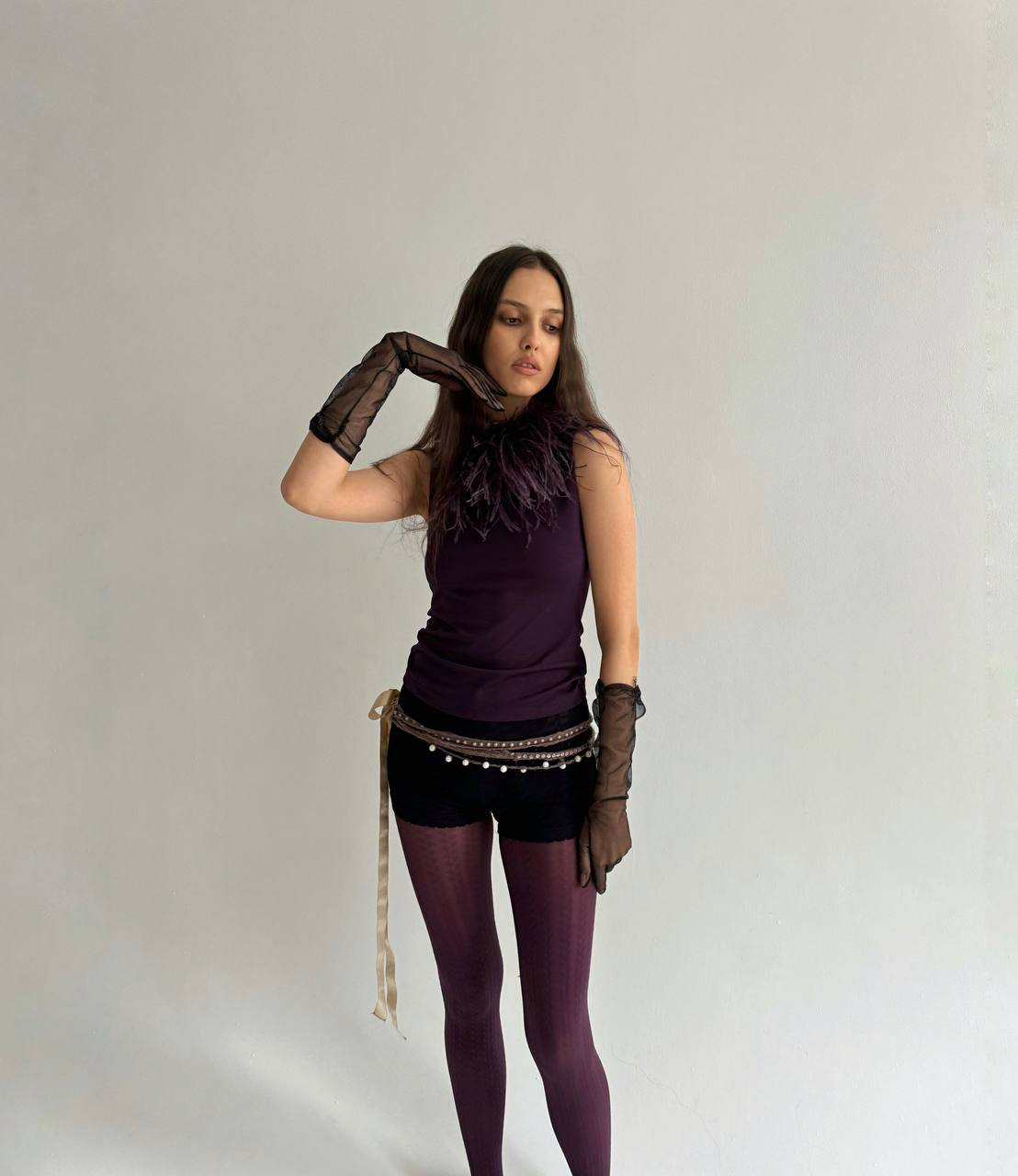 Vintage violet blouse with feather