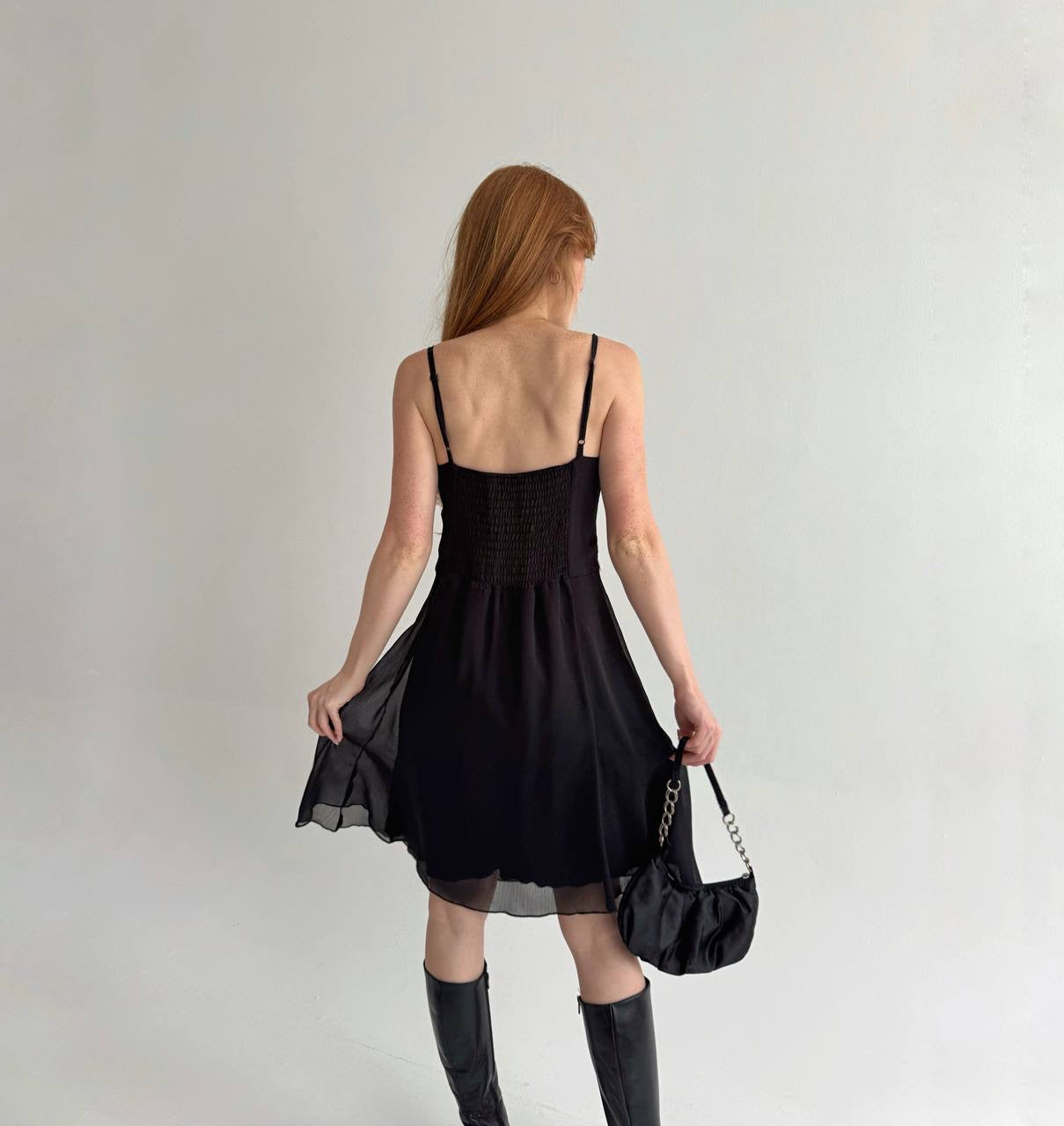Vintage mini dress with white satin waist tie