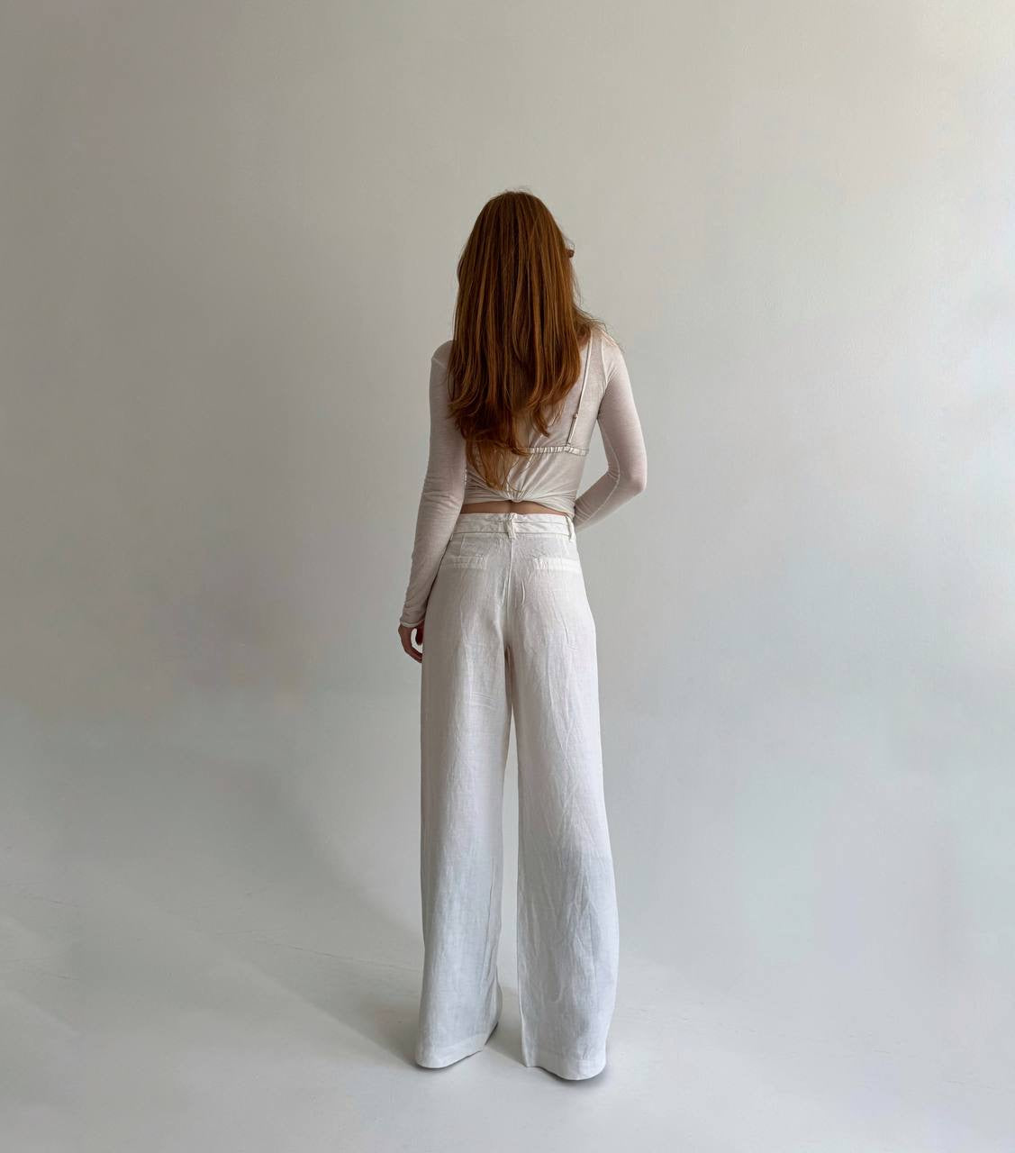 Y2K linen white wide leg pants