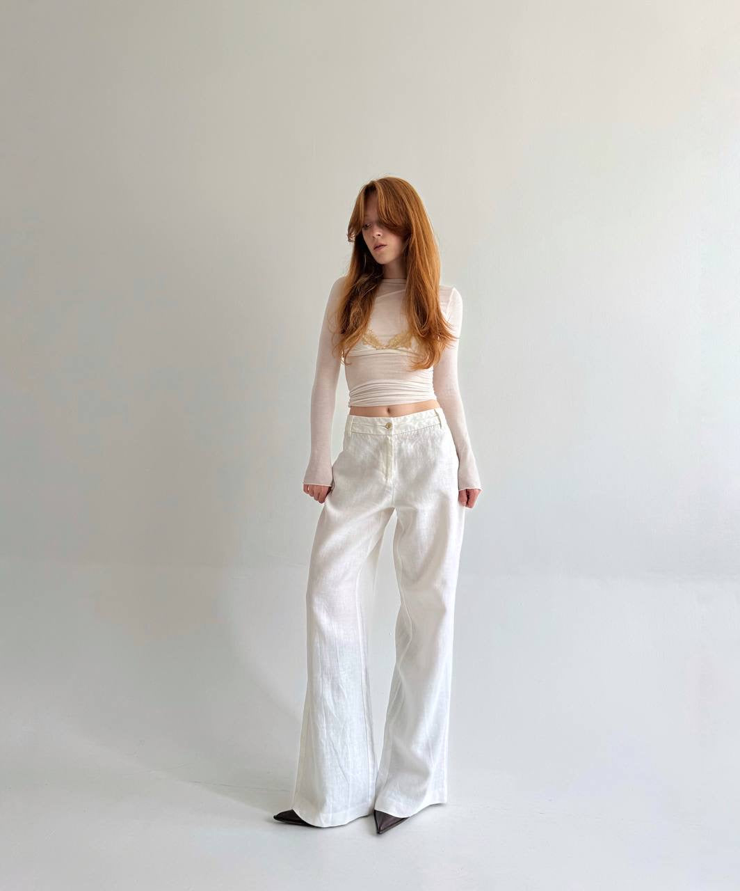 Y2K linen white wide leg pants