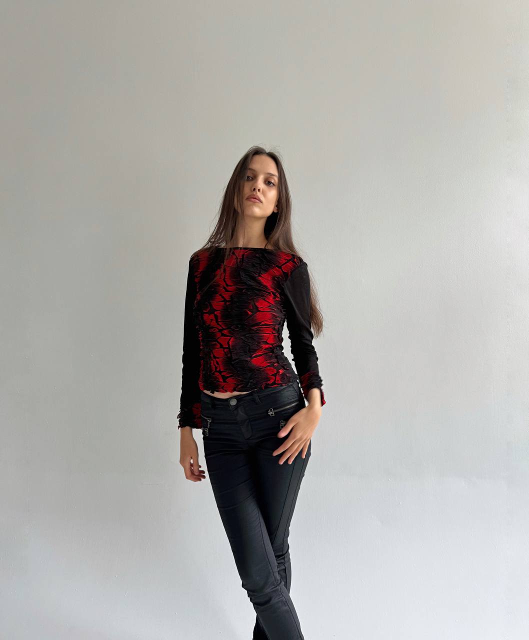 Vintage avant garde mesh deconstructed red blouse
