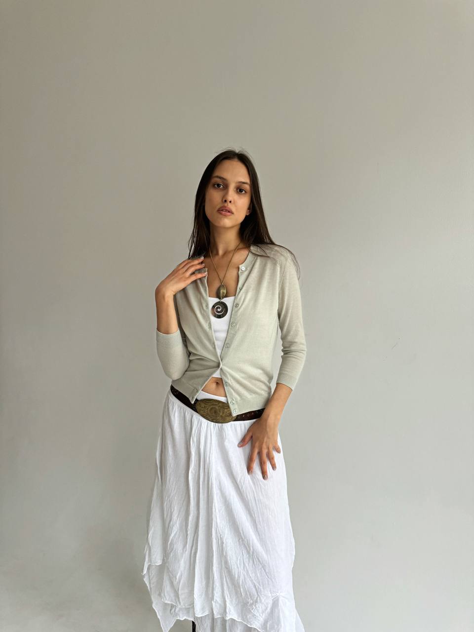Y2K wool and cashmere sage cardigan