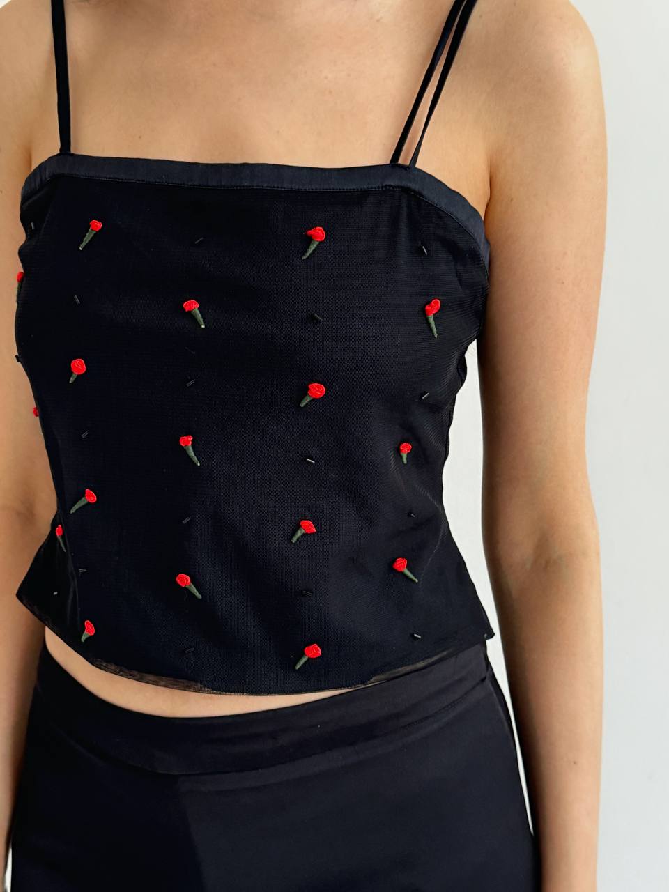 Vintage La Perla rose black top