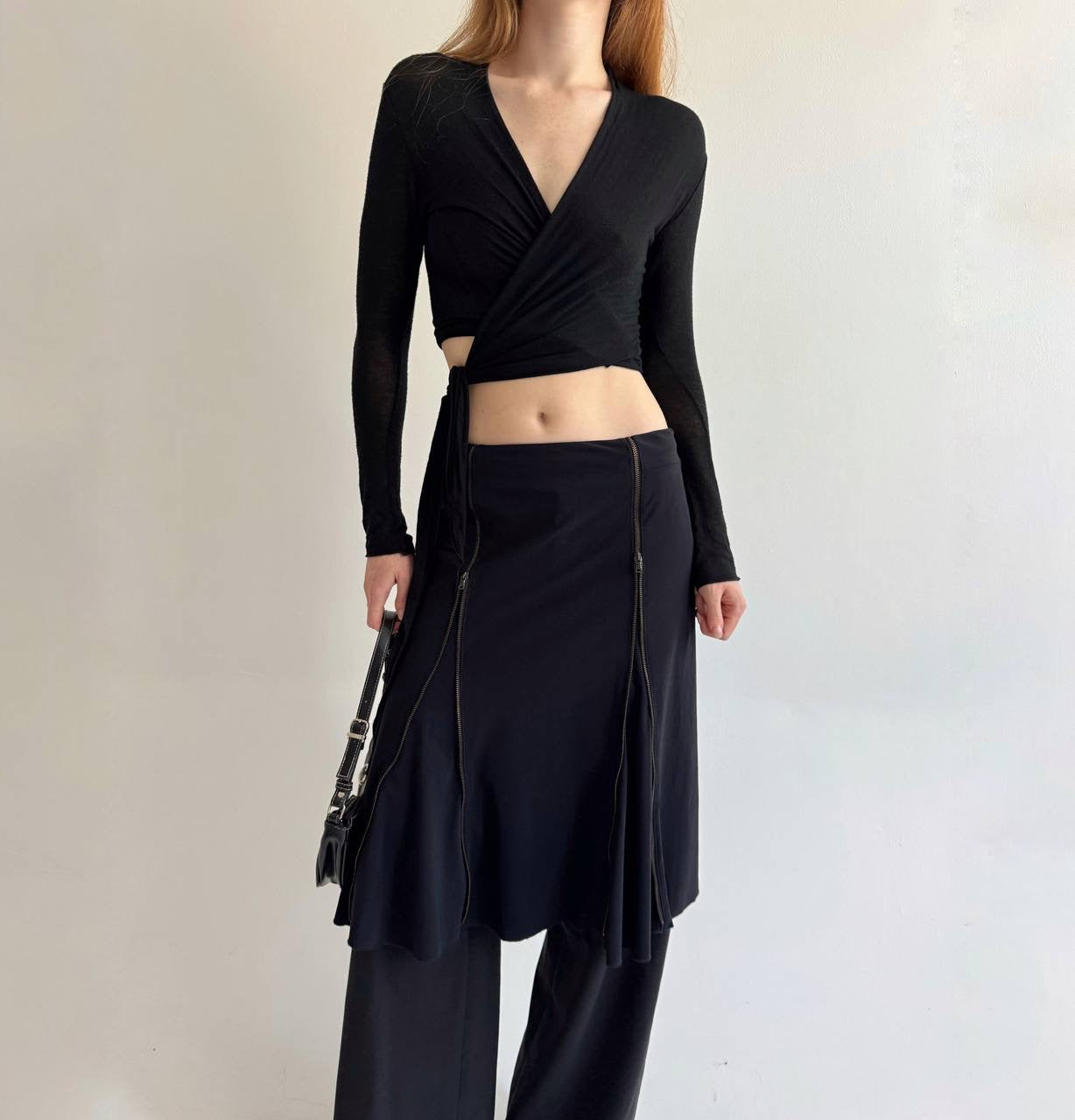 Y2K black midi skirt with zippers