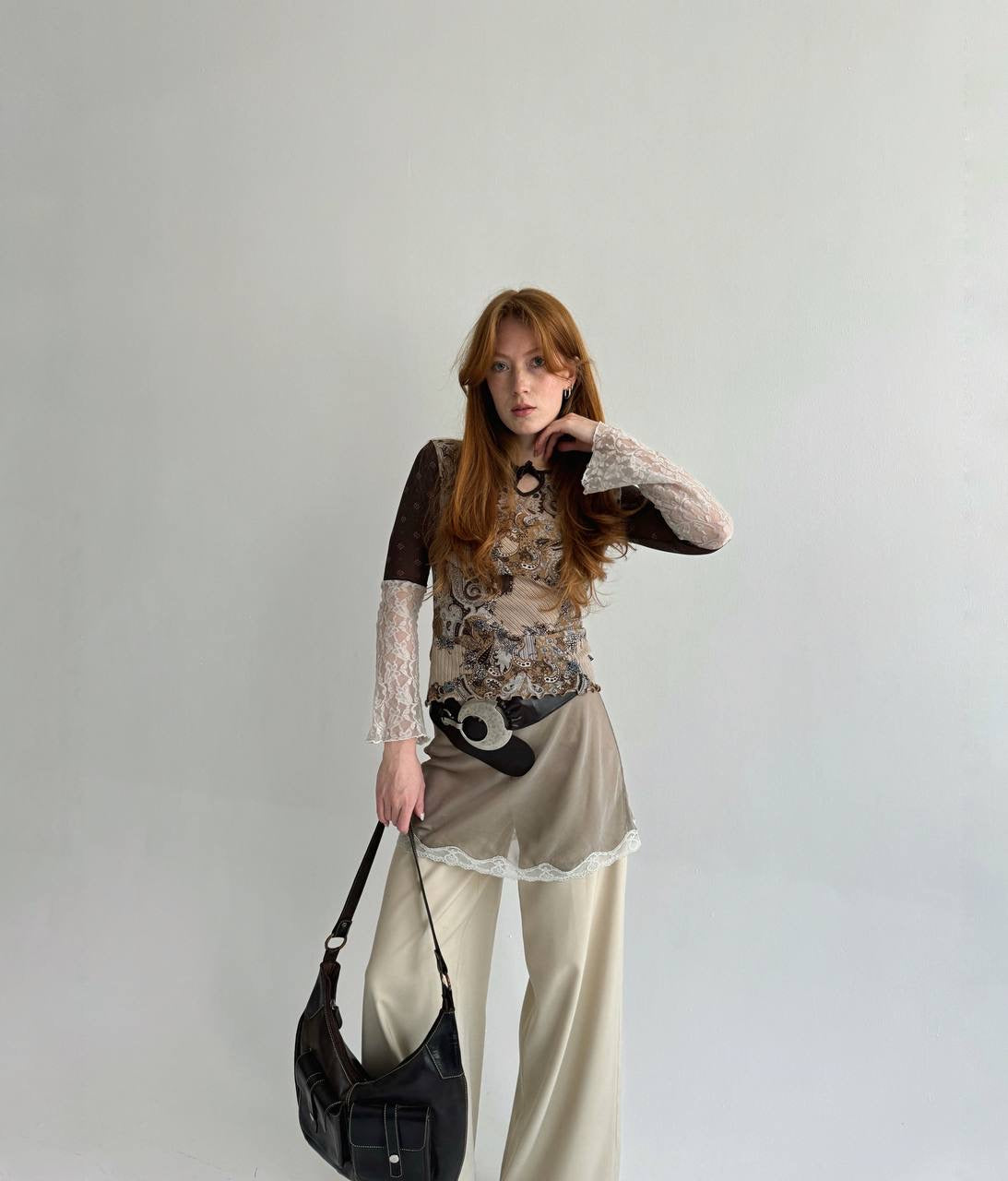 Vintage Y2K printed top with chest bow