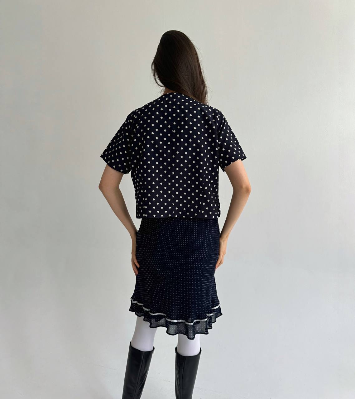 Vintage polka dot navy blouse