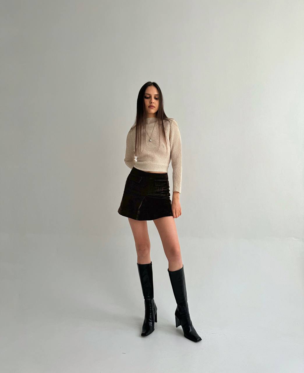 Y2K cotton brown velvet mini skirt