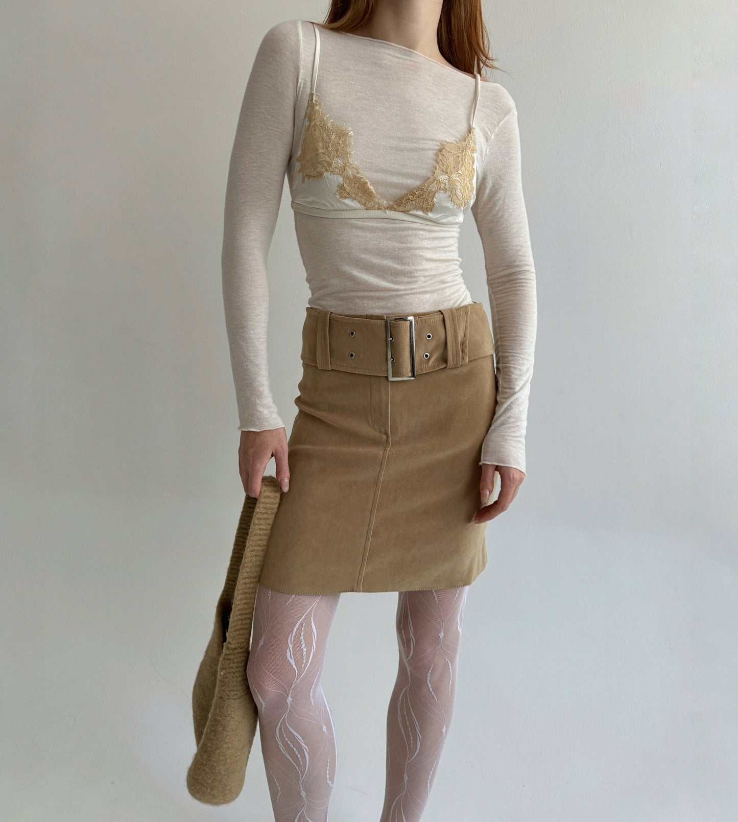 Vintage made in France beige mini skirt