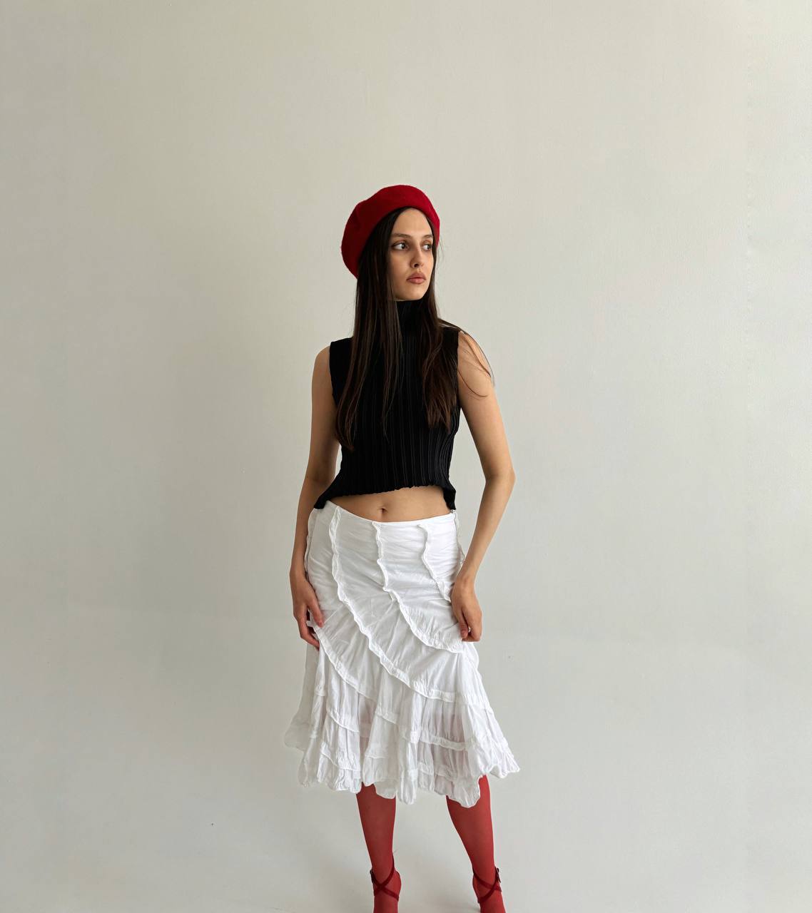 Vintage cotton white ruffled skirt