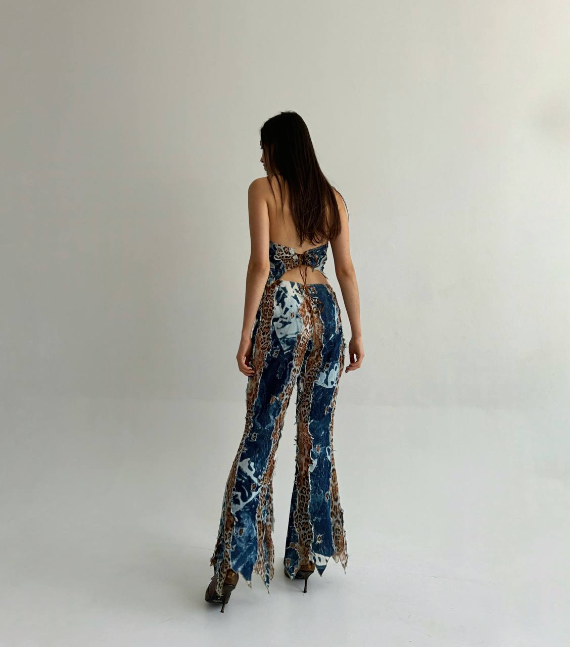 Vintage 3 piece suit with distressed leopard and denim like pattern