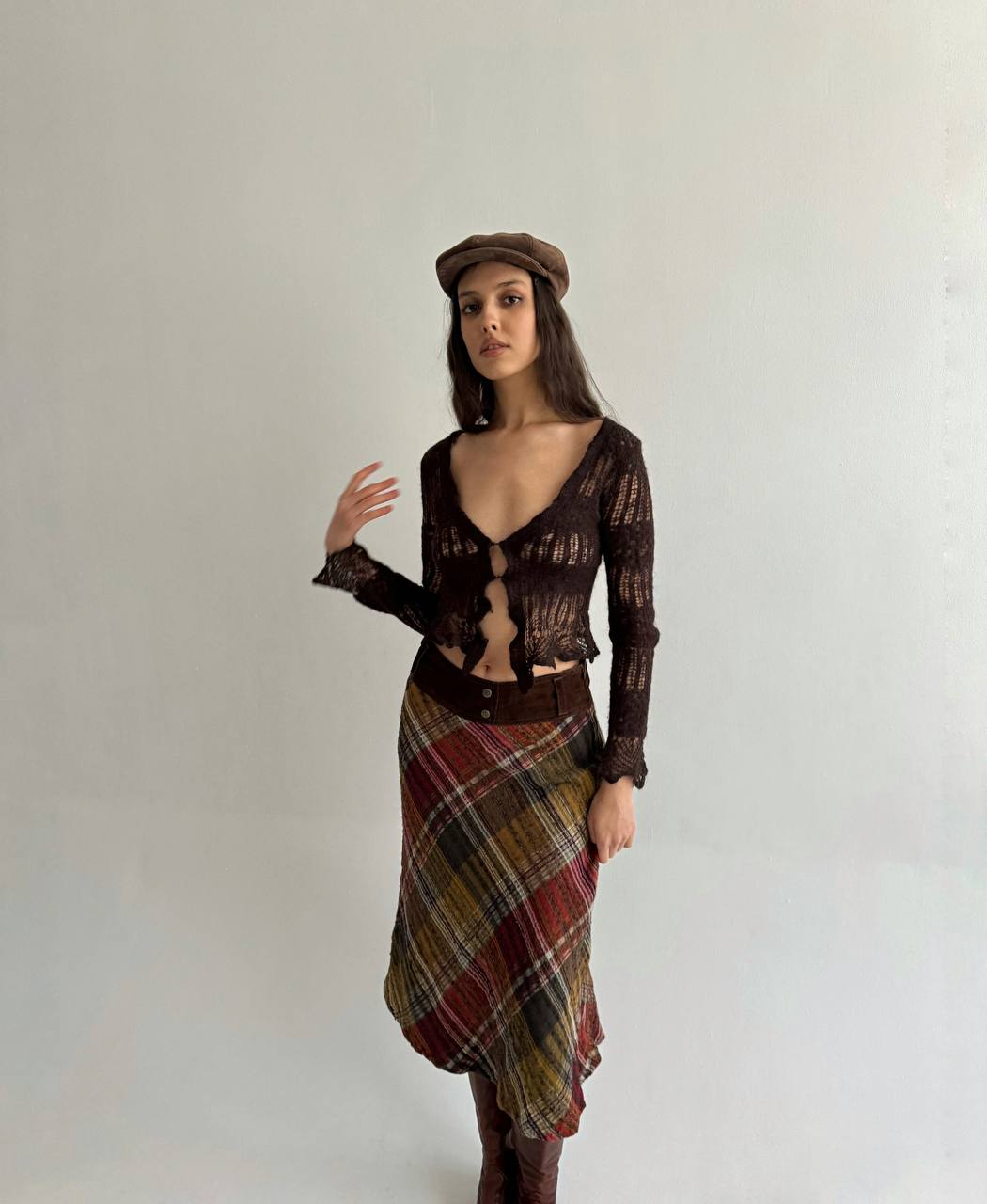 Vintage woollen genuine leather skirt