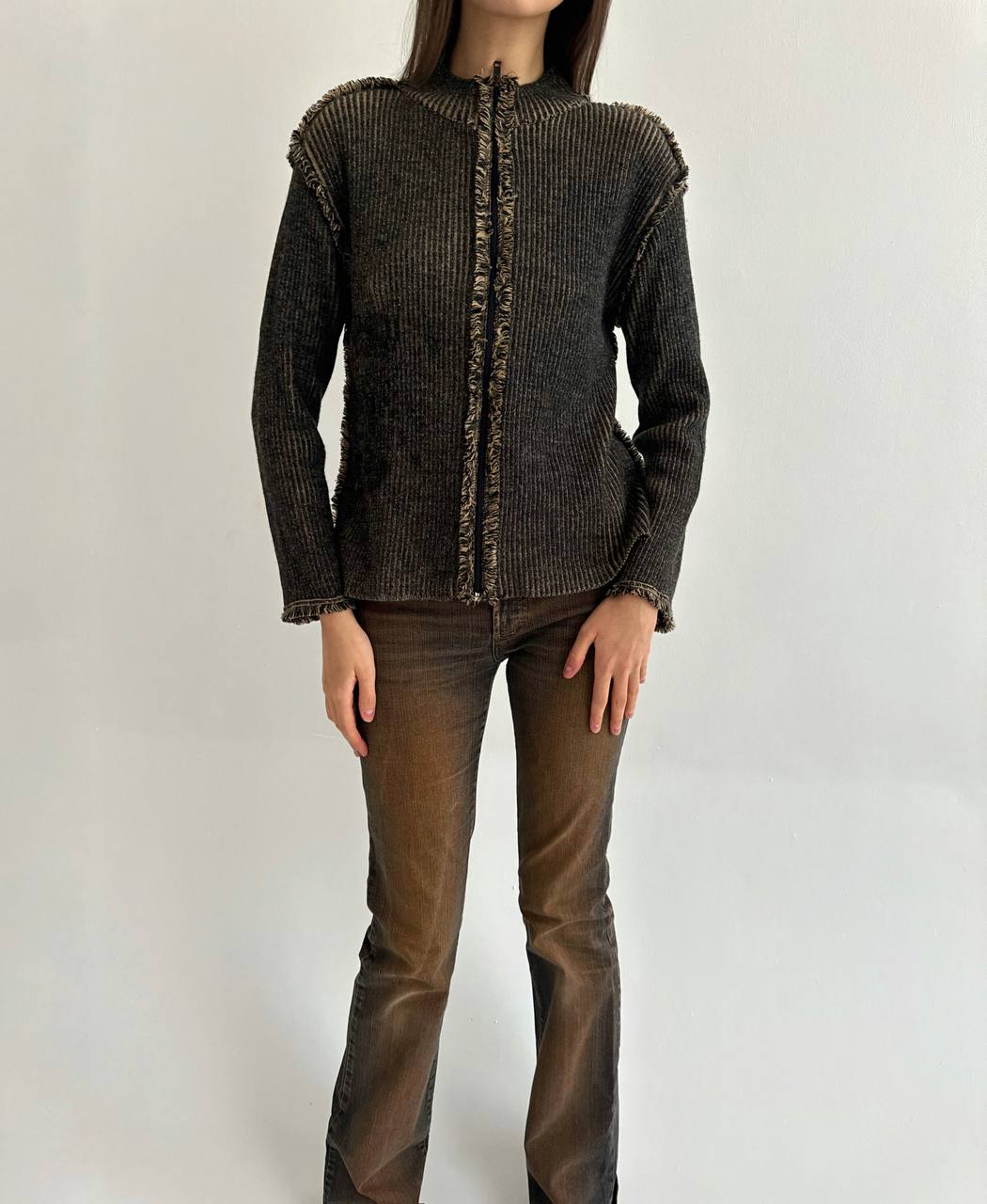 Vintage merino wool blend ribbed cardigan
