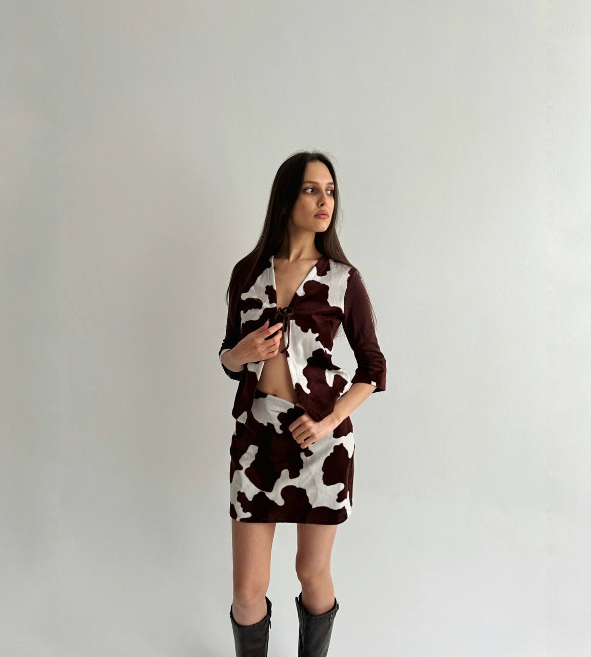Vintage cow print 2 piece set