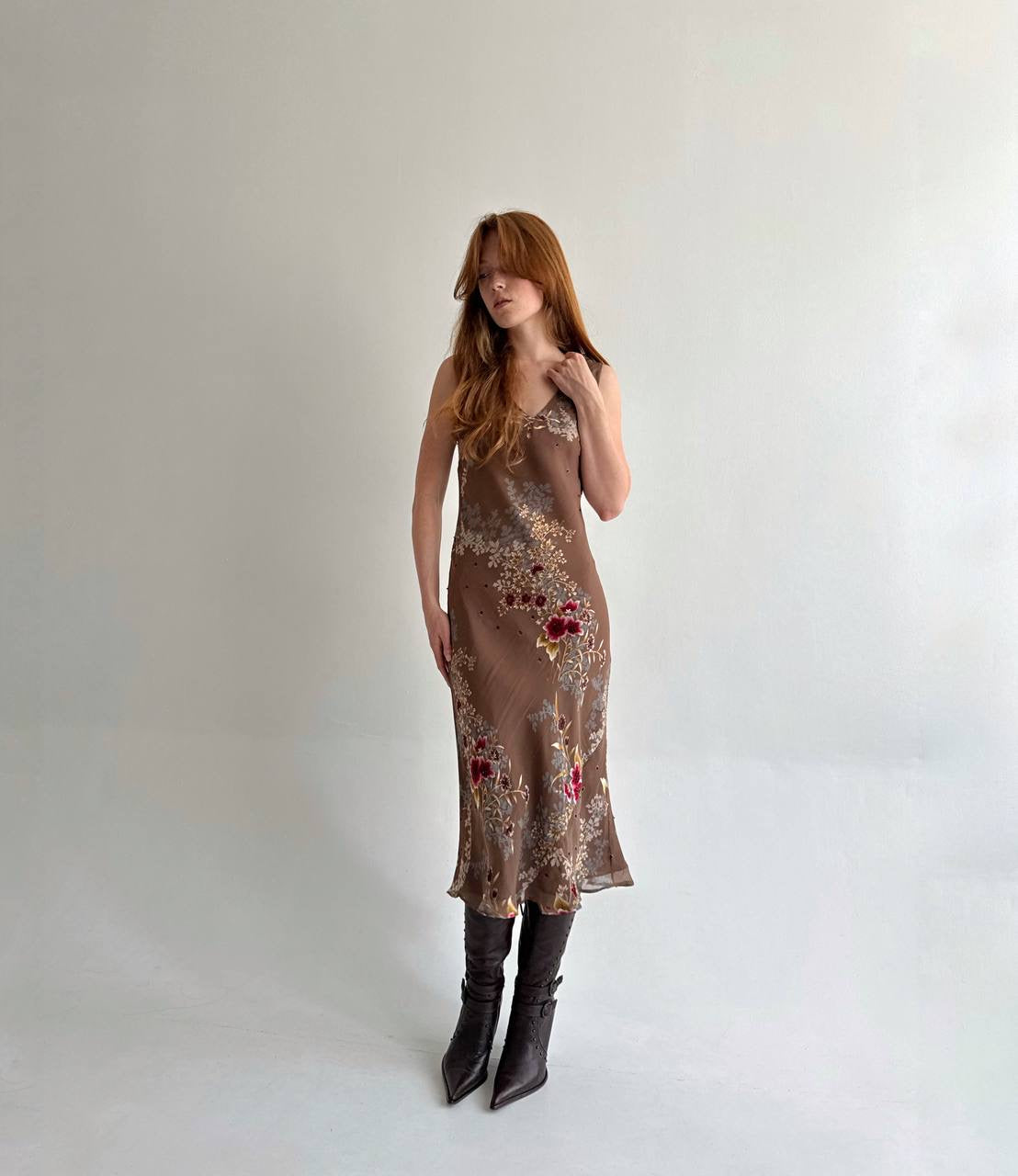 Y2K dress with flower print and beads