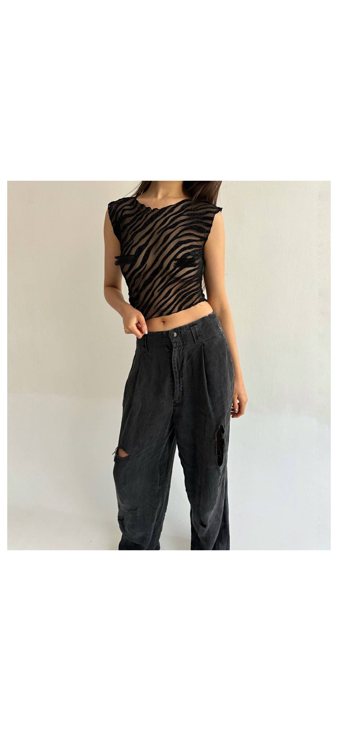 Vintage lured zebra mesh top