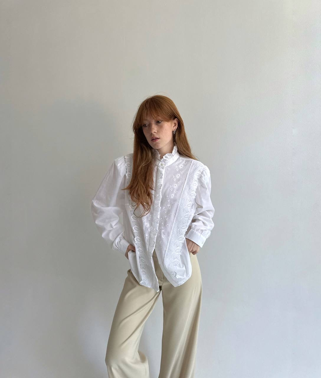 Vintage white Bavarian embroidered shirt