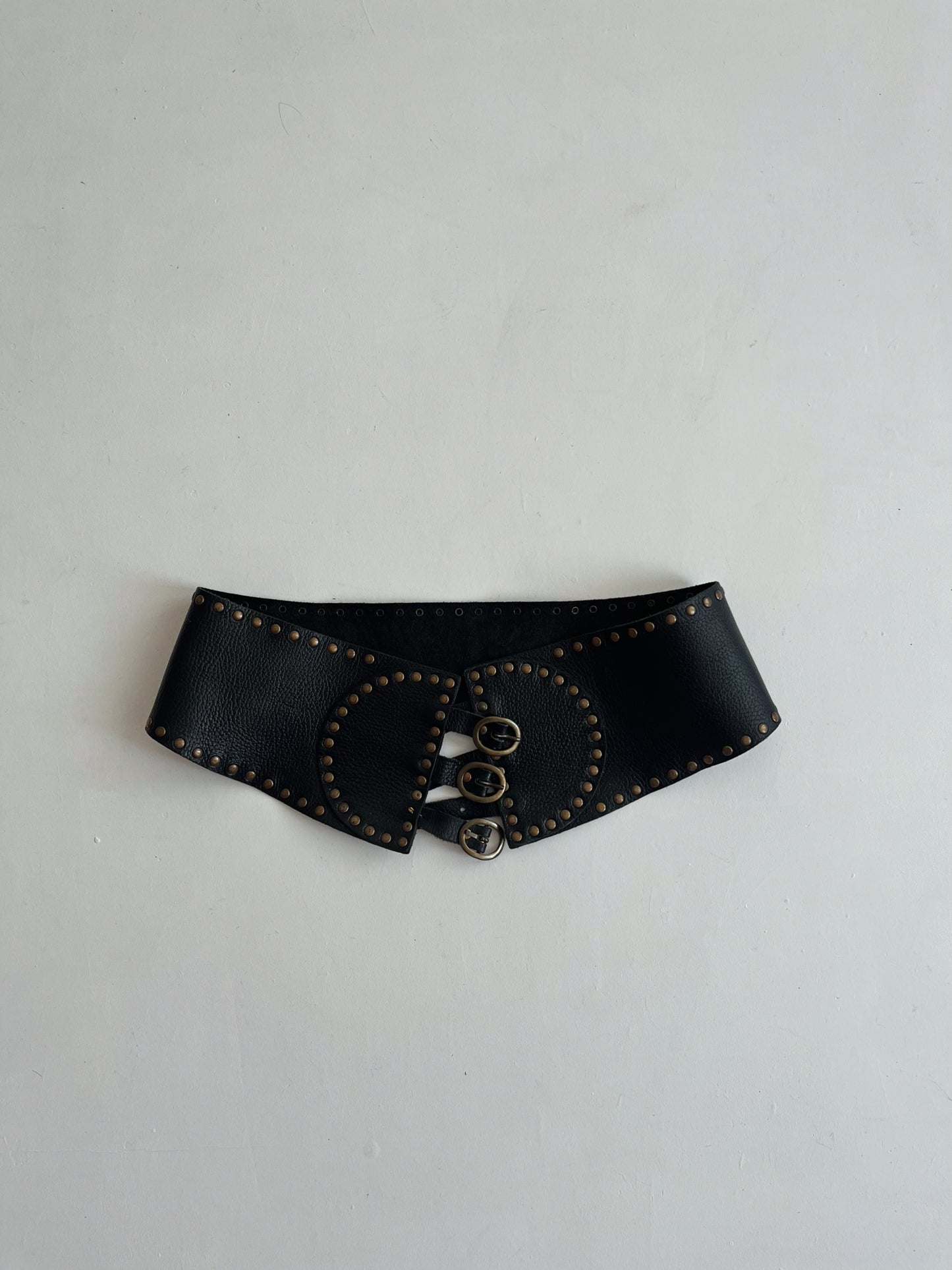 Vintage genuine leather studded belt