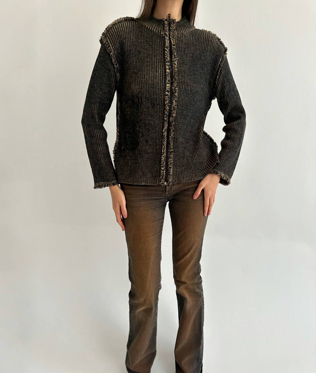 Vintage merino wool blend ribbed cardigan