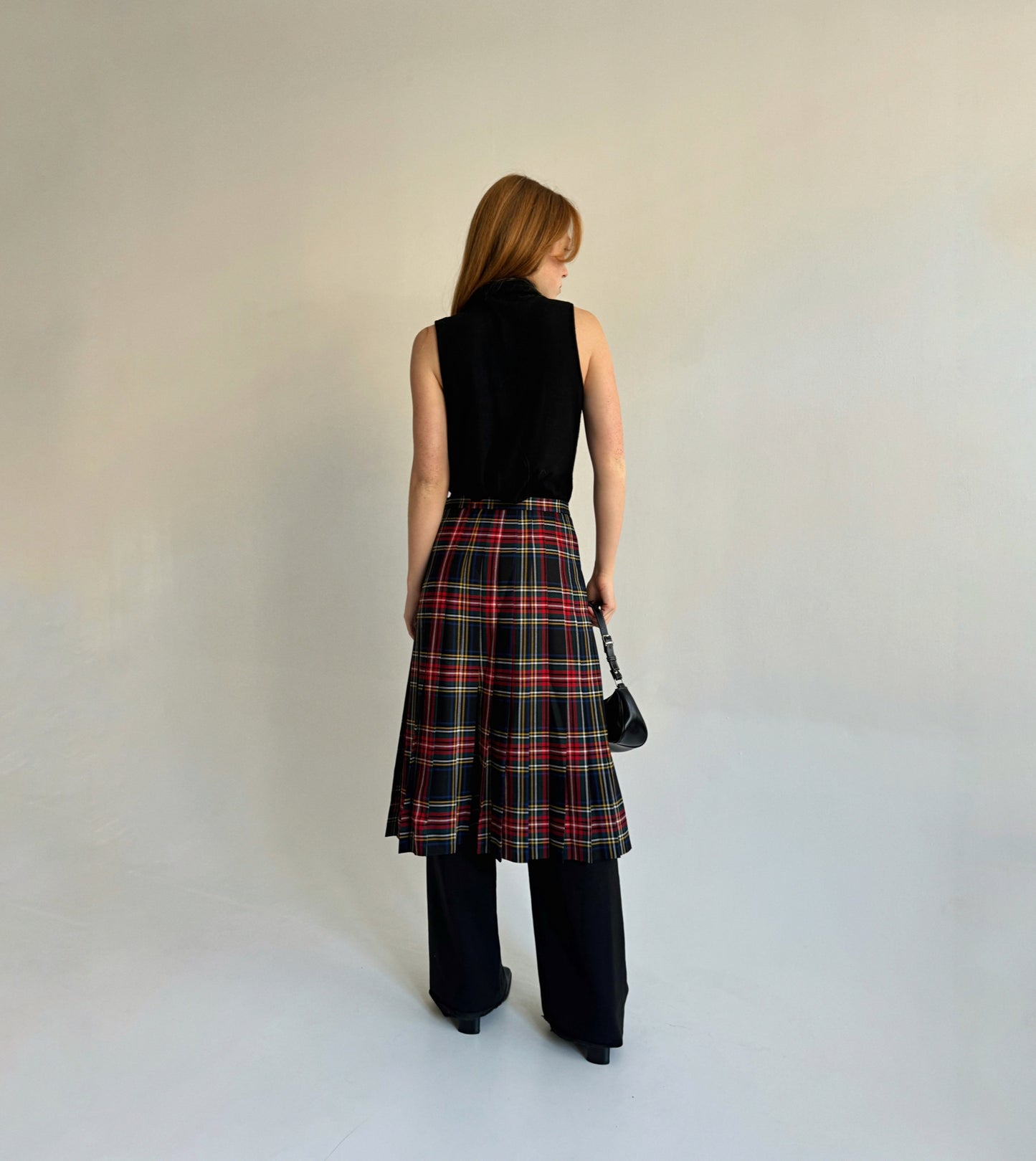 Vintage kilt checked tartan midi skirt