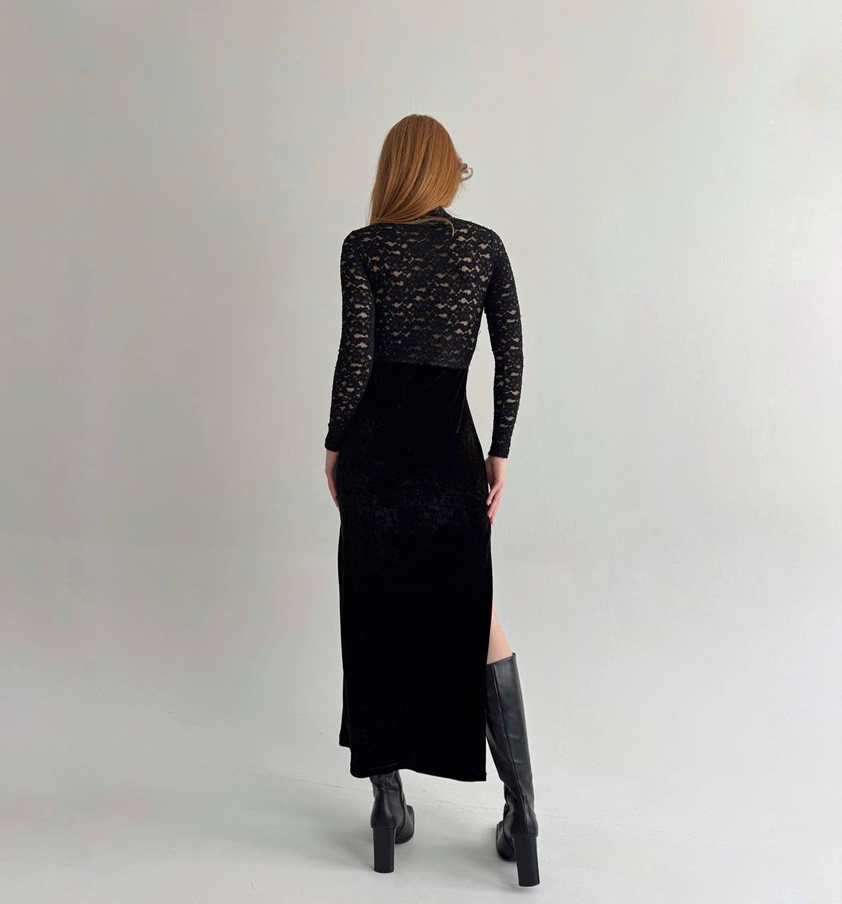 Vintage black velvet maxi dress